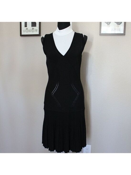 Leon Max Dresses & Skirts - Leon Max Limited Edition Womens Black Knit Dress Dropped Waist Sleeveless Size M